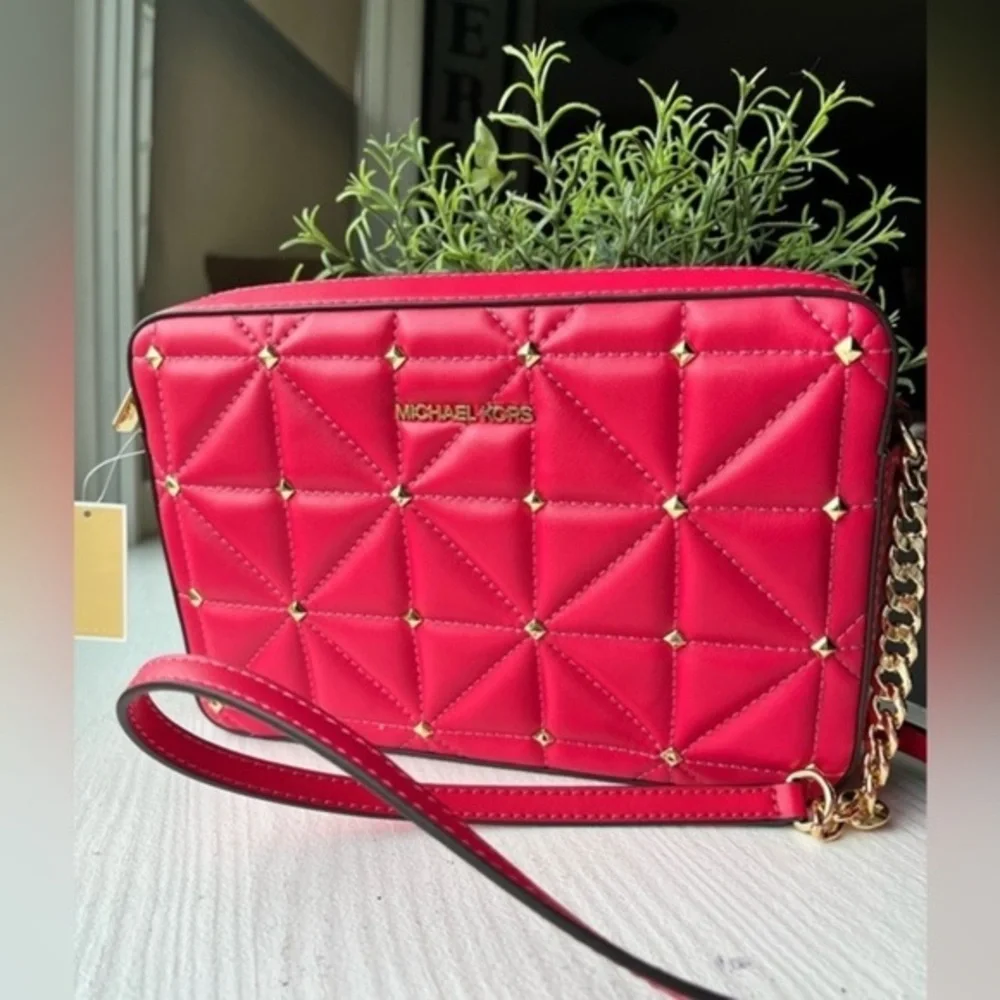 Michael Kors Jet Set Large Quilted Studded Leather Crossbody Bag NWT